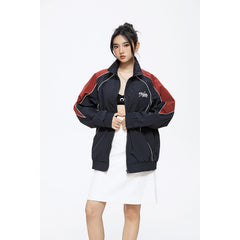 Unisex Jacket Vintage Sports Stand Collar Jacket Loose Spring and Autumn Coat