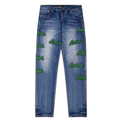 Amiri Jeans Blue Jeans Ripped Letter Embroidered Jeans