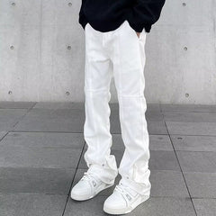 Men Jeans Black Buckle Jeans Baggy Straight Trousers