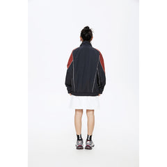 Unisex Jacket Vintage Sports Stand Collar Jacket Loose Spring and Autumn Coat