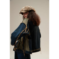 Unisex Jacket Washed Denim Jacket Casual Loose Lapels Overalls