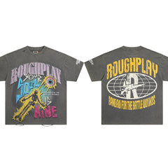 Rough Play T Shirts RoughPlay White Ink Direct Injection Hot Diamond Pure Cotton Street