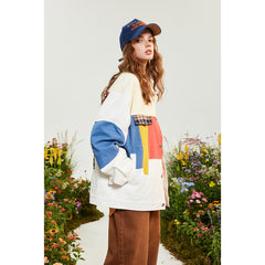 Unisex Jacket Contrast Color Jacket Couple Loose Lapels Coat