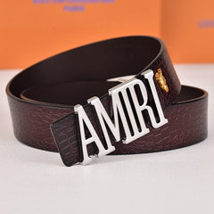 Amiri Belt dark brown crocodile pattern Golden deer logo