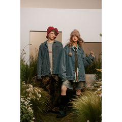 Unisex Jacket Vintage Washed Denim Jacket Loose Jacket