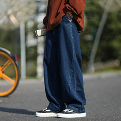 Men Jeans Oversize Pants Dark Blue Jeans Men Retro Straight-Leg Pants