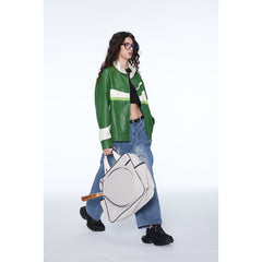 Unisex Jacket Retro Patchwork Jacket Loose PU Leather Coat