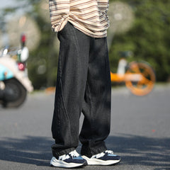 Men Jeans Oversize Pants Dark Blue Jeans Men Retro Straight-Leg Pants