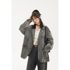 Unisex Jacket Vintage Loose-Fitting Denim Clothes Men's and Women's Washed Distressed Jacket
