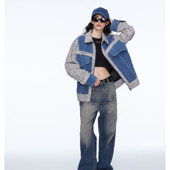 Unisex Jacket Retro Patchwork Jacket Loose Spring and Autumn Coat