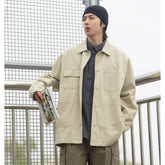 Unisex Jacket Vintage Workwear with Pocket Jacket Men Baggy Coat