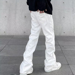 Men Jeans Black Buckle Jeans Baggy Straight Trousers