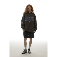 Unisex Jacket Retro Patchwork Contrast Color Loose Jacket Baseball Uniform