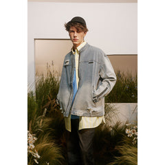 Unisex Jacket Retro Washed Ripped Denim Jacket Locomotive Overalls