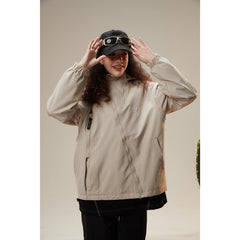 Unisex Jacket Loose Hooded Coat Oblique Zipper Mechanical Style Jacket