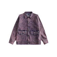 Unisex Jacket Retro Washed Brushed Purple Denim Jacket