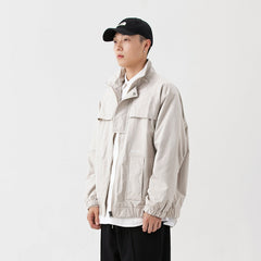 Unisex Jacket Stand Collar Workwear Jacket Loose Casual Jacket