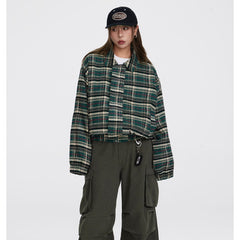 Unisex Jacket Vintage Plaid Lapel Jacket for Men and Women Loose Overalls