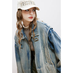 Unisex Jacket Retro Washed Stand Collar Denim Jacket Men's and Women's Denim Coat