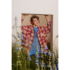 Unisex Jacket Red Plaid Coat Men's and Women's Loose Retro Lapel Couple Jacket