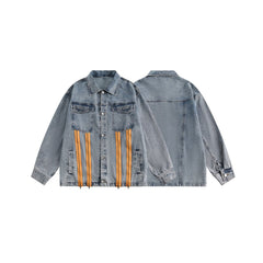 Unisex Jacket Retro Washed Denim Jacket Zipper Men and Women Loose Overalls