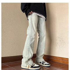Men Jeans Summer Straight-Leg Pants Vintage Casual Trousers