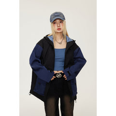 Unisex Jacket Retro Patchwork Contrast Color Jacket Loose Outdoor Jacket