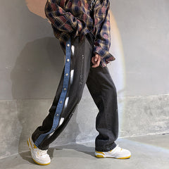 Men Jeans Breasted Jeans Straight Loose Hip Hop Casual Trousers