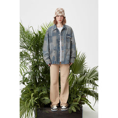 Unisex Jacket Casual Denim Jacket Men's and Women's Polo Collar Top Coat