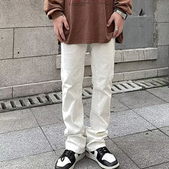 Men Jeans Casual Pants Loose Flared Straight-Leg Trousers