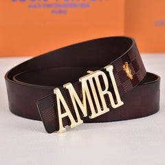 Amiri Belt dark brown Plaid pattern Golden deer logo