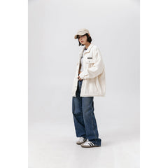 Unisex Jacket Autumn Winter Retro Polo Collar Jacket Loose Lamb Wool Couple Coat