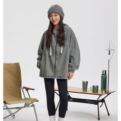 Unisex Jacket Retro Washed Hooded Denim Jacket for Men and Women Spring and Autumn Coat