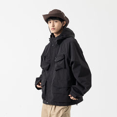 Unisex Jacket Vintage Overalls Jacket Loose Hooded Outdoor Shell Jacket Men's Jacket