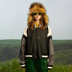 Unisex Jacket Loose Stitching Pu Baseball Jacket Short Motorcycle Jacket