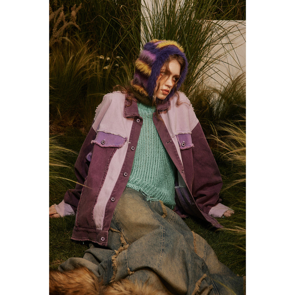 Unisex Jacket Purple Denim Top Spring and Autumn Coat Men's and Women's Jacket
