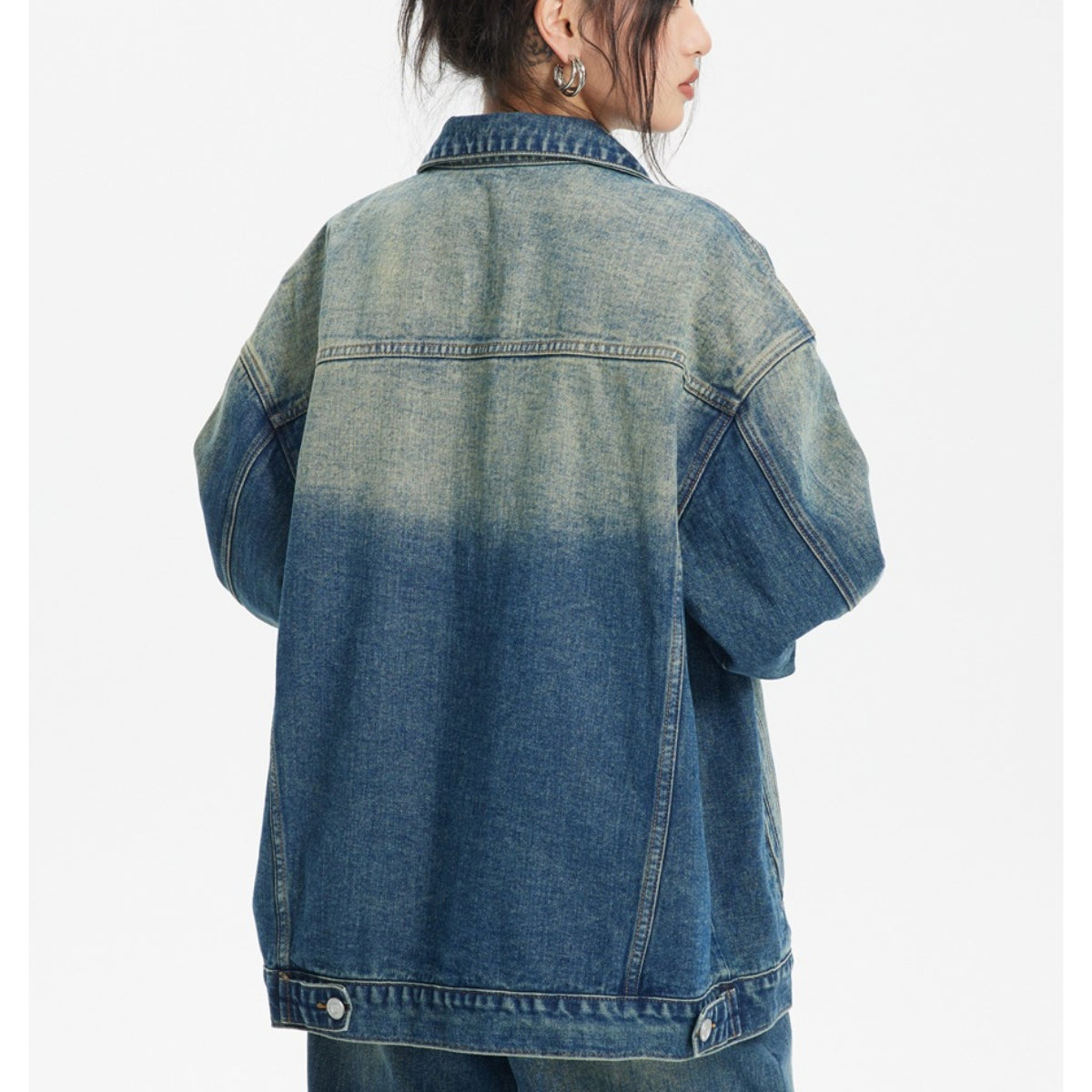 Unisex Jacket Vintage Worn Looking Washed-out Denim Jacket Loose Denim Jacket