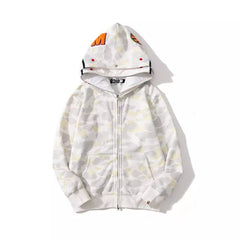 Bathing Ape Hoodie Double Hat Luminous Camouflage Cardigan Zip Hooded Velvet Shark