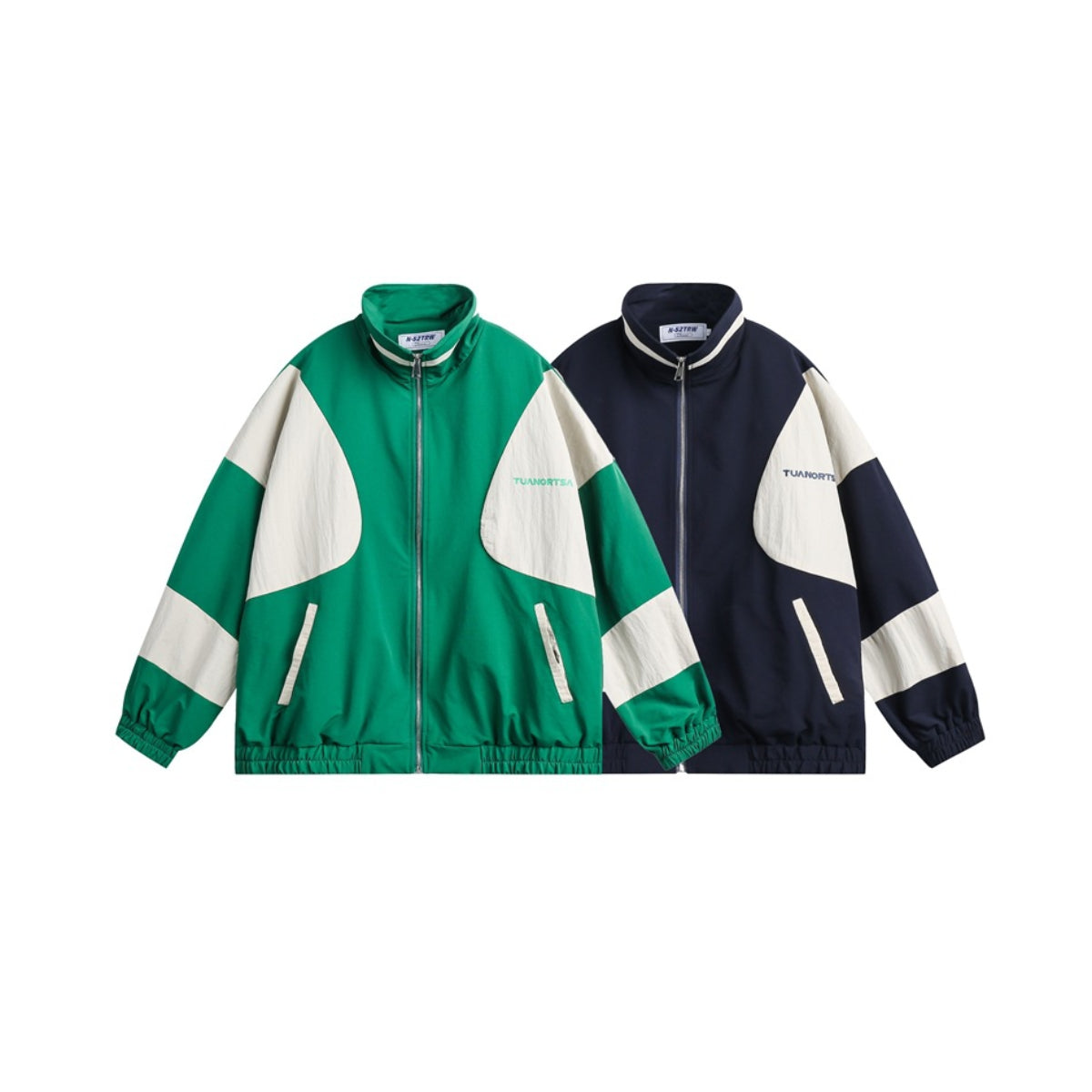 Unisex Jacket Vintage Colorblock Hood Coat Loose Sports Top