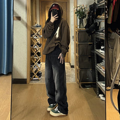 Men Jeans Black Ripped Jeans Men's Autumn Loose Straight Wide-Leg Pants