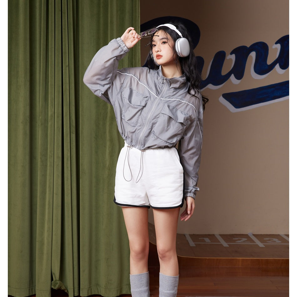 Unisex Jacket Stand Collar Jacket Sun Protection Top Women's Short Sports Jacket