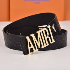 Amiri Belt Black CC pattern Golden deer logo