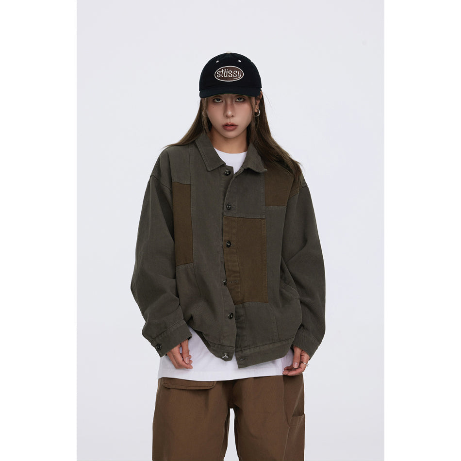 Unisex Jacket Retro Washed Stitching Patch Jacket Men's and Women's Loose Spring and Autumn Overalls