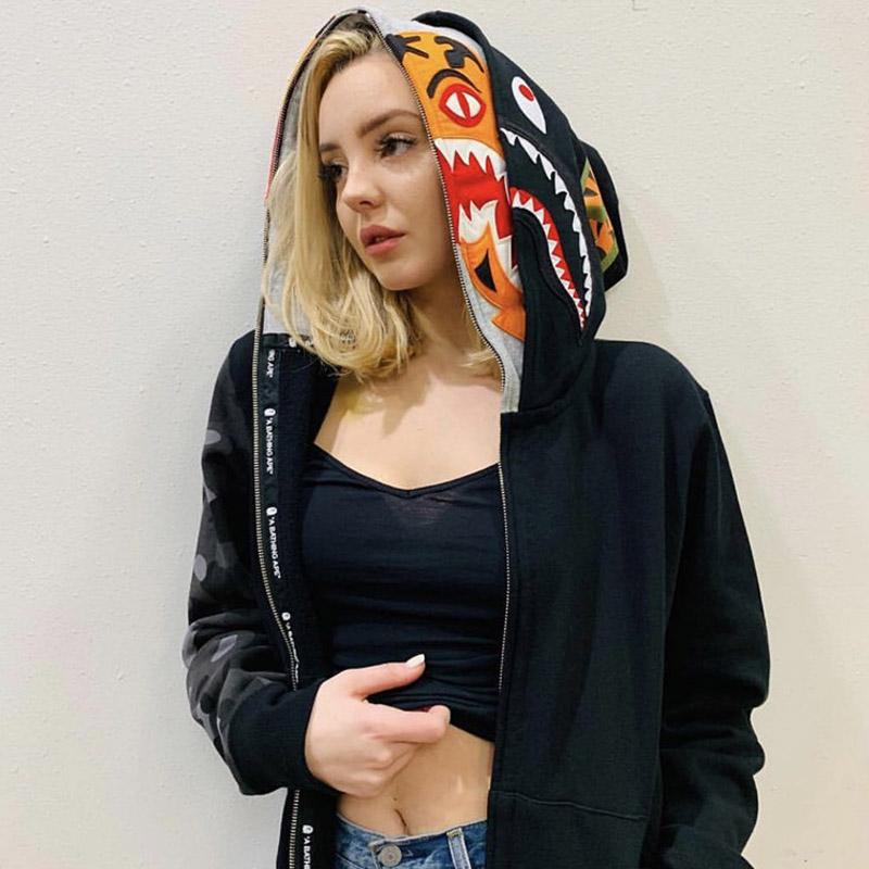 Bathing Ape Hoodie Tiger Head Shark Double Hood Sweater Camouflage Hoodie Youth Hooded Sweater Casual Coat