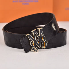 Amiri Belt Black checkered pattern Golden deer logo
