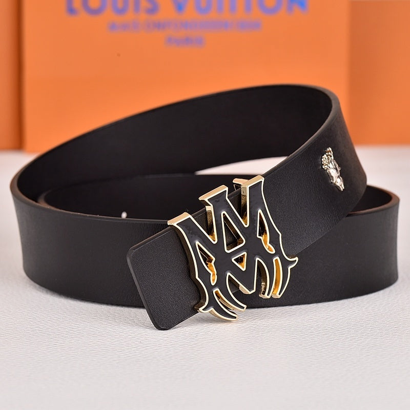 Amiri Belt Black cross pattern Golden deer logo