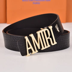 Amiri Belt Black crocodile pattern Golden deer logo