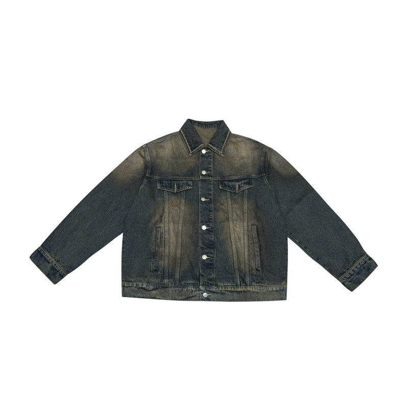 Unisex Jacket Vintage Loose Washed-out Lapel Overalls Men's Denim Jacket