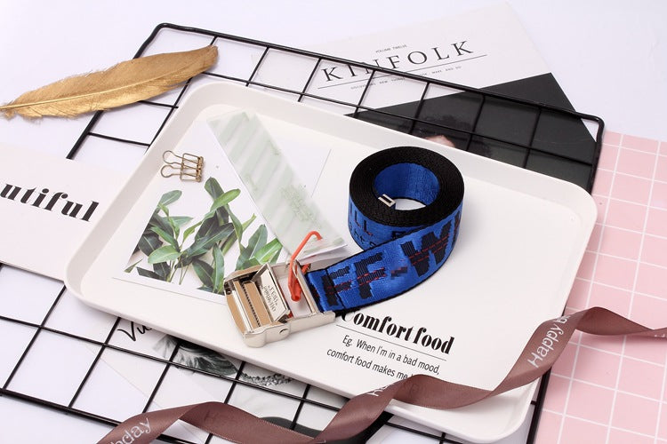Off White Belt Industrial Style Canvas Embroidery