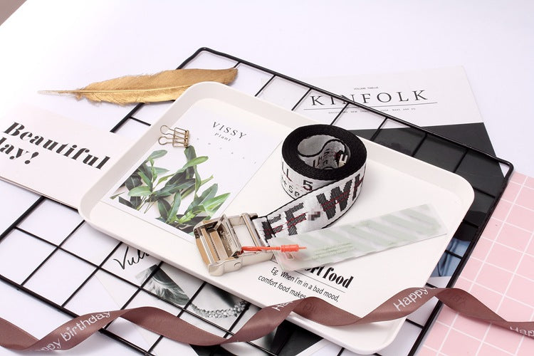 Off White Belt Industrial Style Canvas Embroidery